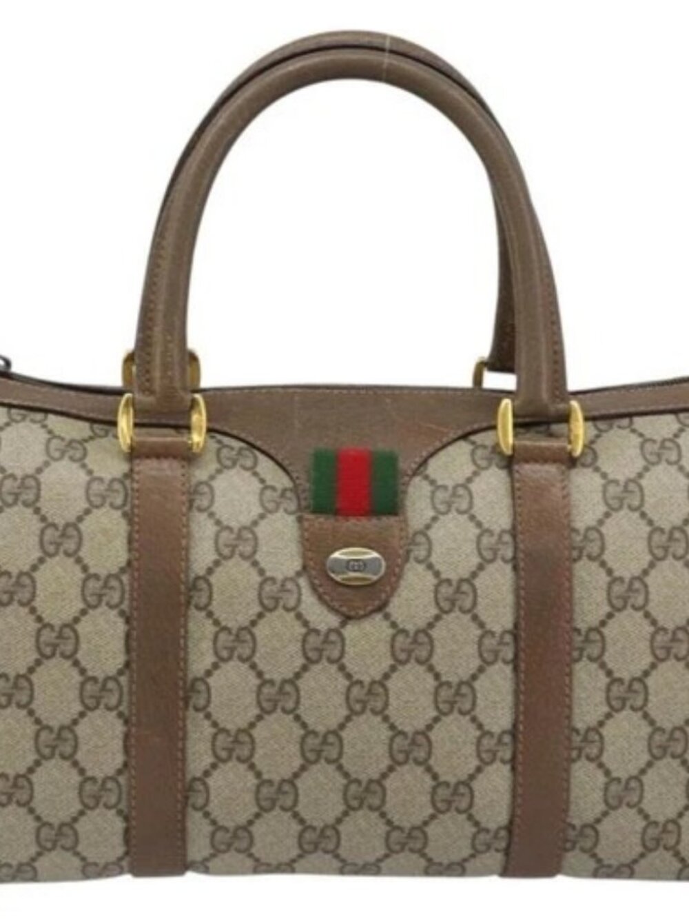 GUCCI GG Supreme Web Sherry Line Bag PVC Beige Gold 39 02 006 Auth ep13397